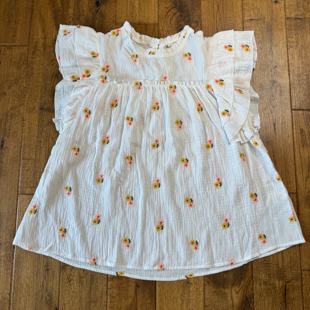 NWT Easel Embroidered Ruffle White Gauze Boho Blouse Size L Top Shirt Floral